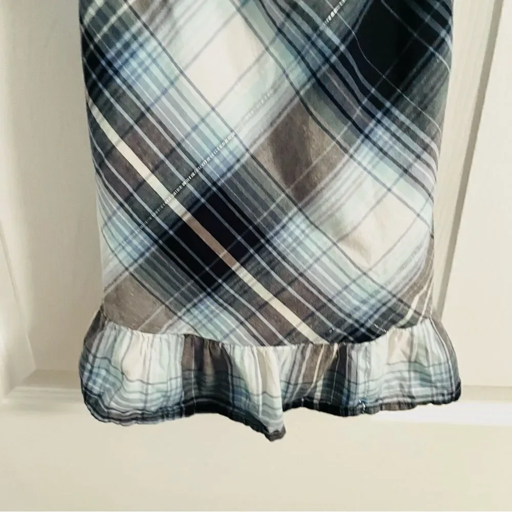 Justice Sequin Ruffle Blue Plaid Tank Top Silver Theead Trim Girls 12